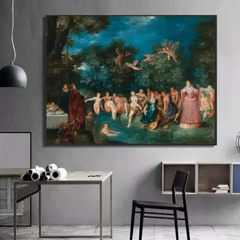 Классическая известная картина маслом Диана, купающаяся со своими нимфами, Рембрандт, настенное искусство для гостиной, принт, постер, холст, домашний декор 21*30cm