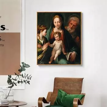 Классическая известная картина маслом «Мистический брак Святой Екатерины» Настенная картина с принтом и постер для домашнего декора гостиной 21*30cm