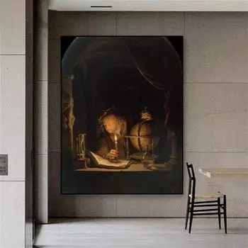 Классическая картина маслом постер Астроном при свечах принты винтажный деревенский деревенский декор холст картина домашний декор галереи 21cm30cm NoFrame