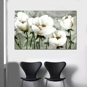 Классическая картина с цветами на холсте, белые золотые постеры и принты, настенная картина с пейзажем для гостиной, домашний декор, без рамки 21cm30cm NoFrame