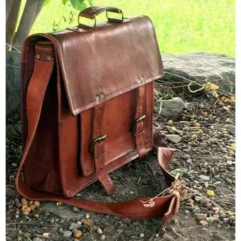 Классическая коричневая сумка-мессенджер из козьей кожи ручной работы, новая деловая сумка для ноутбука 11 x 15 x 4 in коричневый