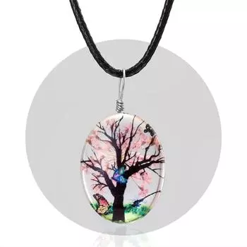 классическая кожаная веревка стеклянное дерево бабочка сухоцвет кулон ожерелье ювелирные изделия для женщин подарок 43+4cm