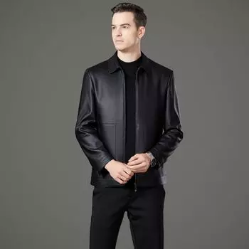 Классическая куртка из натуральной кожи, мужская осенняя новая куртка из овчины, деловая повседневная модная теплая куртка 170