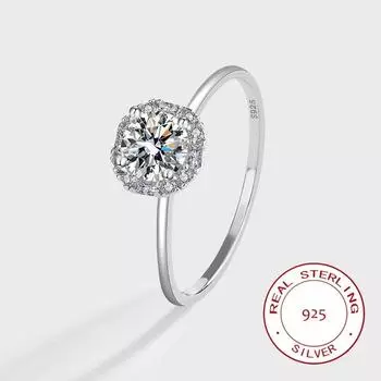 Классическая квадратная сумка с четырьмя зубцами, геометрическое кольцо для пары с бриллиантами для женщин, настоящее стерлинговое серебро, рождественский подарок, ювелирные изделия 6 белый