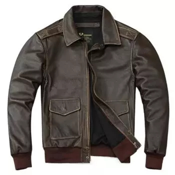 Китайский размер Классическая летная куртка ВВС A2 с каймой армейского зеленого цвета из натуральной коровьей кожи Мужская пилотская куртка Осенняя мужская куртка Jaquetas Masculina De Couro S темно-коричневого