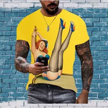 Классическая летняя футболка в стиле ретро с изображением девушки в стиле хип-хоп и уличной машины, с 3D-принтом, с коротким рукавом, повседневная футболка с круглым вырезом, свободная футболка больших размеров S