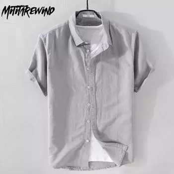 Классическая летняя рубашка, повседневная повседневная рубашка с коротким рукавом, квадратный воротник, однотонные хлопковые льняные рубашки на пуговицах, простые универсальные дышащие мужские топы M белый