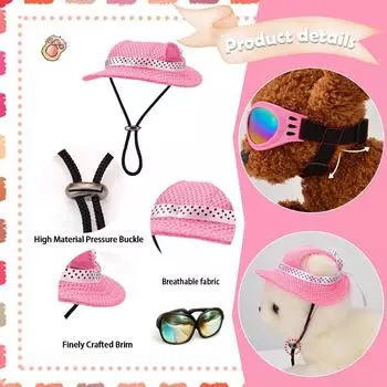 Классическая летняя шапка для собак и солнцезащитные очки, охлаждающая шапка для собак, козырек для щенков, солнцезащитный капор с отверстиями для ушей, очки для собак и кошек для маленьких собак S