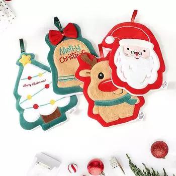 Классическая Милая Вышивка Снеговик Лось Рождественская Елка Узор Плюшевое Полотенце Для Рук Впитывающая Подвесная Салфетка Для Кухни Ванная Комната Салфетка Для Рук