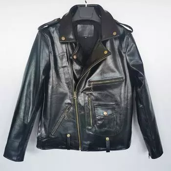 Китайский размер Классическая куртка J24 в стиле мотоцикла из натуральной кожи Тяжелая жесткая куртка из конской кожи Мужская зимняя куртка для мотоциклиста M черный кожаный жакет