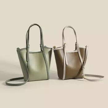 Классическая мягкая кожаная сумка-ведро сумка через плечо для женщин PU Splicing модная повседневная женская сумка-ведро сумочка (20cm<Max Length<30cm)