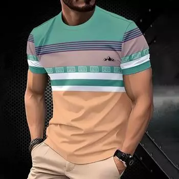 Классическая мужская футболка, летняя уличная футболка с круглым вырезом и коротким рукавом, полосатый принт, свободная уличная футболка, мужская одежда больших размеров S