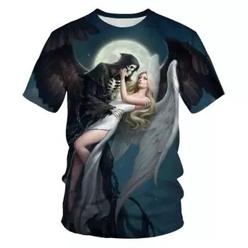 Классическая мужская футболка с 3D принтом черепа в готическом стиле, летние повседневные топы с короткими рукавами и круглым вырезом в стиле Харадзюку, уличные футболки в стиле хип-хоп S