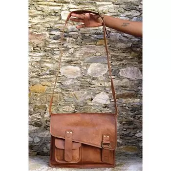 Классическая мужская коричневая сумка через плечо из натуральной козьей кожи для ноутбука ручной работы 11 x 15 x 4 in коричневый