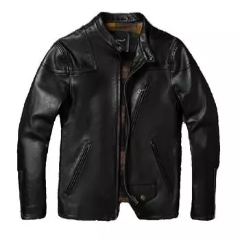 Китайский размер Классический растительный дубленый батик натуральная конская кожа мужская куртка тяжелый первый слой натуральная кожа куртки тонкий короткий Chinese Size S чёрный