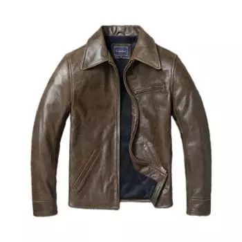 Мужская кожаная куртка китайского размера, классическая, 1930 года, из непокрытой потрескавшейся козьей кожи, мягкая, тонкая, весна-осень S