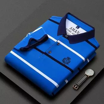 Классическая мужская полосатая футболка с короткими рукавами и лацканами, хлопковая футболка, тонкая деловая рубашка-поло M