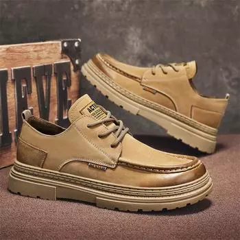 Классическая мужская повседневная обувь для ежедневного использования на открытом воздухе. Мужские сшитые ботинки телесного цвета с круглым носком на шнуровке. Модная мужская кожаная обувь. 39