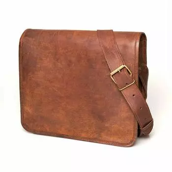 Классическая мужская сумка через плечо для ноутбука из натуральной коричневой козьей кожи ручной работы 14 X 18 X 6 in коричневый