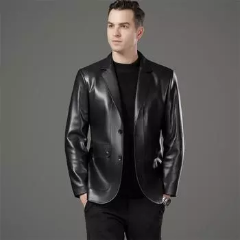 Классическая новая мужская куртка из натуральной кожи для осени и зимы, модная, деловая, повседневная, темпераментная, ветрозащитная кожаная куртка M
