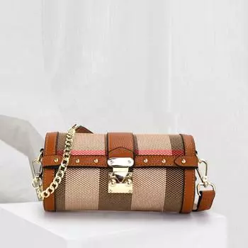 Классическая новая женская сумка из натуральной кожи Niche Splicing, контрастного цвета, на одно плечо, маленькая, изысканная, цилиндрическая, ленивая сумка