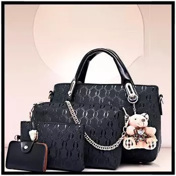 Классическая новинка 2023, женская сумка, новая модная женская сумка с подвеской в виде маленького медвежонка, модная сумка для мамы с тиснением, набор из 4 предметов 32x22x10 красный