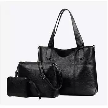 Классическая однотонная сумка через плечо из искусственной кожи, повседневная модная женская сумка, простая комбинированная сумка в стиле ретро чёрный