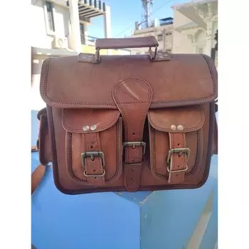 Классическая офисная сумка-мессенджер из натуральной коричневой козьей кожи ручной работы из натуральной кожи 11 x 15 x 5 in коричневый