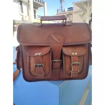 Классическая офисная сумка-мессенджер из натуральной коричневой козьей кожи ручной работы из натуральной кожи 15 x 11 x 4 in коричневый