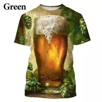 Классическая пивная футболка с 3D-принтом, мужские футболки с малиновым узором, летние топы Harajuku с круглым вырезом, свободные футболки с короткими рукавами S