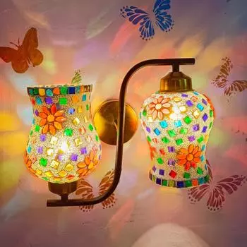 Классическая подвесная стеклянная мозаичная люстра с тремя светильниками, подвески, потолочная лампа (Настенный светильник - 2 лампы Мульти Мозаика O)