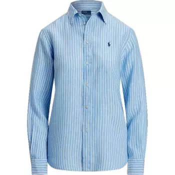 Классическая полосатая льняная рубашка поло Polo Ralph Lauren с вышивкой пони Женская рубашка Синяя WMPOSHTNDO20749-400 XS