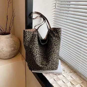 Классическая повседневная сумка-тоут из нейлона с леопардовым принтом большой вместимости, новая модная женская сумка через плечо в стиле ретро