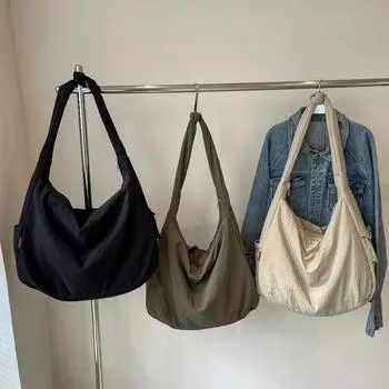 Классическая прочная нейлоновая сумка через плечо, повседневная большая вместительная сумка-тоут, модная женская сумка в стиле ретро, простая сумка через плечо чёрный