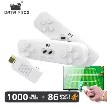 Классическая ретро-игра DATA FROG 4k с беспроводным контроллером 2,4G, игровая консоль с датчиком движения, видеоигра, встроенная в 1000 игр NES белый