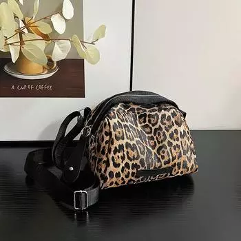 Классическая ретро-нишевая женская сумка с леопардовым принтом, персонализированная косая сумка Span 2024, новая женская сумка, модная повседневная сумка через плечо чёрный