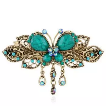 Классическая ретро-заколка-бабочка из сплава с кисточкой