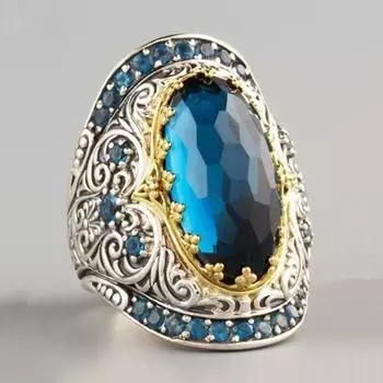 Классическая резьба овальный кубический циркон Роскошные вечерние ювелирные изделия для мужчин и женщин кольцо на палец US 6 синий