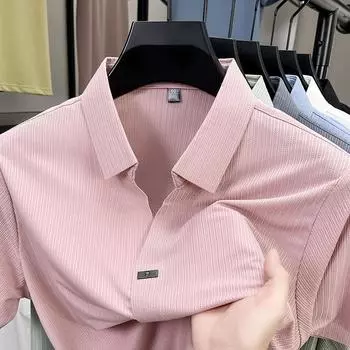 Классическая рубашка поло с короткими рукавами и лацканами на всю длину тела, деловая, повседневная, с воротником-ножницами для мужчин M