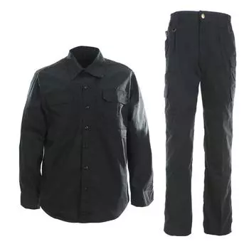 Классическая рубашка с длинным рукавом LS, черная рабочая одежда, комплект брюк Ribstop TC для мужчин S чёрный