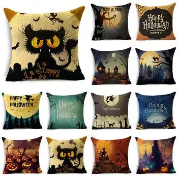 Классическая серия Хэллоуина, фонарь из тыквы, дом с привидениями, льняная наволочка, декоративная наволочка для дивана, гостиной, вечеринки 40x40cm
