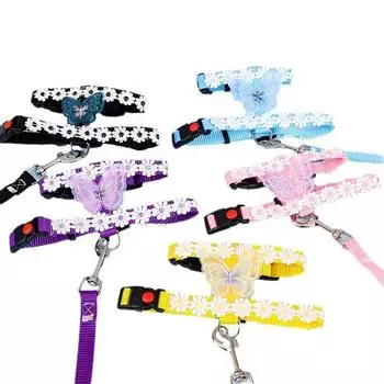 Классическая шлейка и поводок для кошек, не дающие кошкам сбежать, поводки для собак, регулируемый комплект из шлейки и поводка для щенков с кружевным цветочным декором M