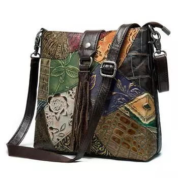 Классическая сумка через плечо из натуральной кожи в стиле ретро-кантри, женская сумка через плечо из тисненой коровьей кожи с кисточками