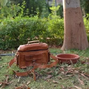 Классическая сумка из козьей кожи для всех фотоаппаратов DSLR SLR с мягкой подкладкой, чисто ручной работы коричневый