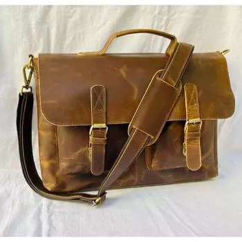 Классическая сумка-мессенджер из кожи буйвола, мужская сумка для ноутбука, женская сумка через плечо, рабочий портфель, боди через плечо, подарки для мужчин 12 x 16 x 5 in коричневый