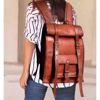 Классическая сумка-рюкзак для ноутбука из натуральной коричневой козьей кожи ручной работы, дорожная сумка 22 X 14 коричневый