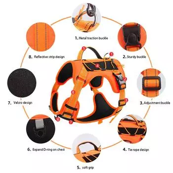 Классическая тактическая шлейка для собак средних и крупных пород, прочная шлейка для собак с ручкой, регулируемая шлейка для собак без тяги для обучения походам S