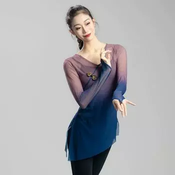 Классическая танцевальная одежда женская градиентная элегантная газовая одежда китайская танцевальная тренировочная одежда женские топы одежда для выступлений древний стиль 3XL