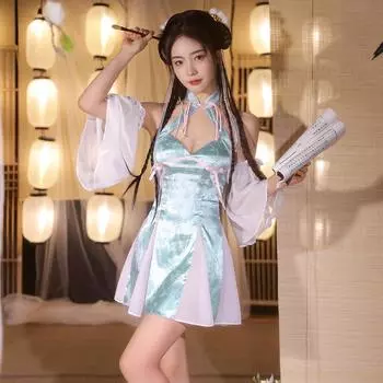 Классическая юбка ханьфу, костюм для косплея танцующей девушки, экзотический костюм, сексуальное женское белье, очаровательное ретро-платье из тюля в стиле ханьфу One Size