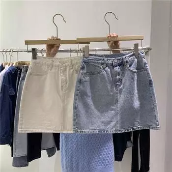 Классическая универсальная, прочная, универсальная, А-силуэтная юбка с высокой талией, тонкая, повседневная, облегающая юбка, юбка-бюстье, женская летняя модная джинсовая юбка S черный серый